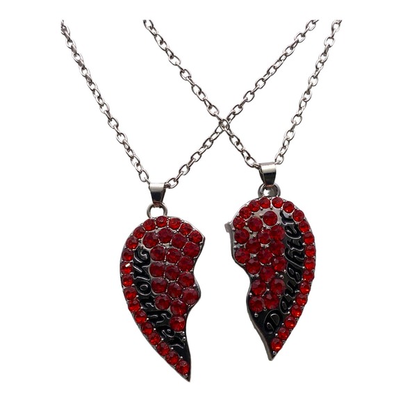 2 Piece Imitation Red Ruby Mother Daughter Heart Necklace Set Gift Box - Picture 3 of 6
